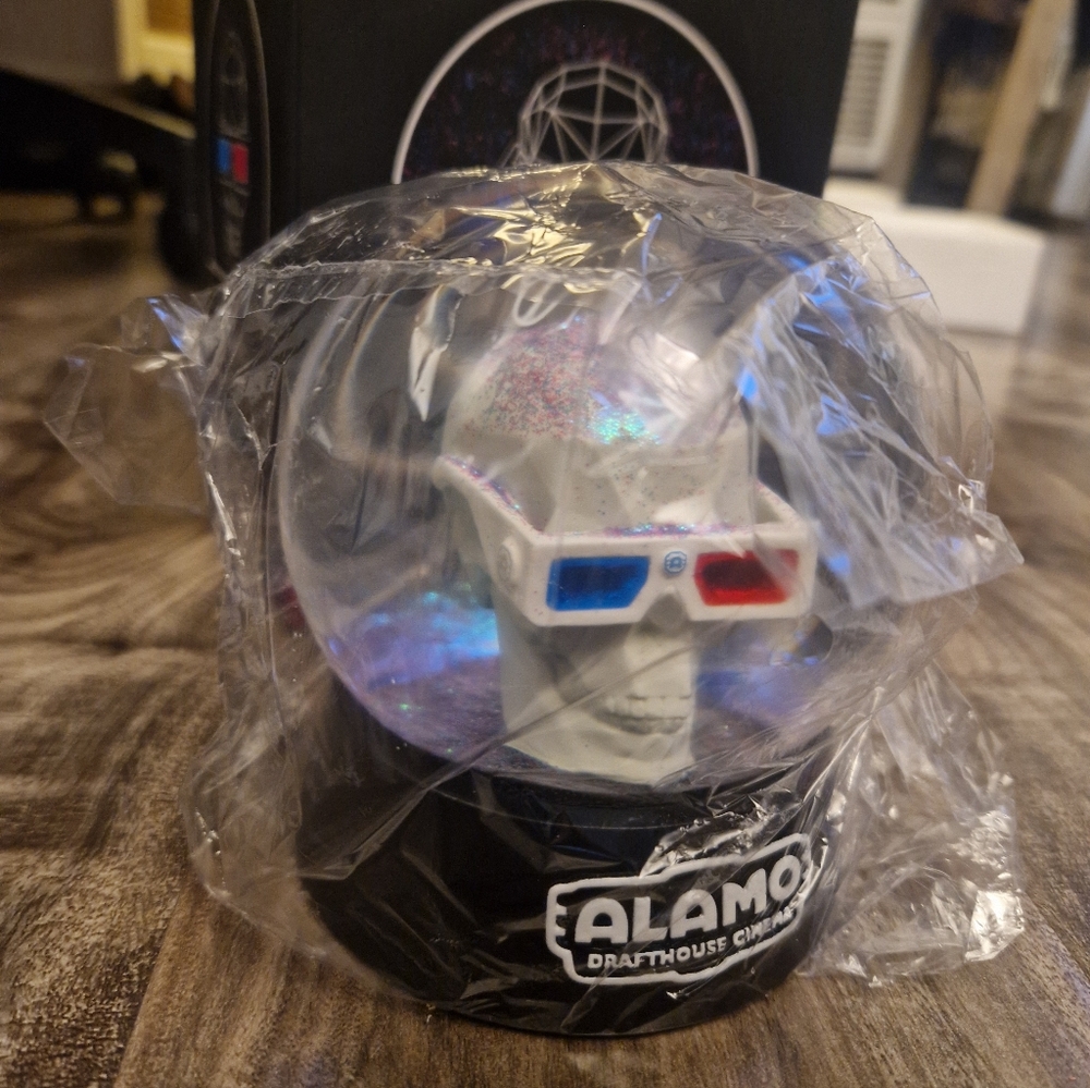 Alamo Drafthouse Skull 3D Glasses Snowglobe